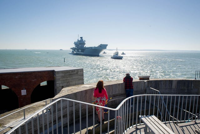 View from the Round Tower as HMS Prince of Wales returned home to Portsmouth