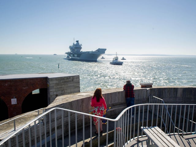 View from the Round Tower as HMS Prince of Wales returned home to Portsmouth
