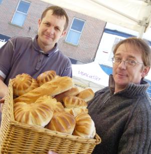 Darren Barrow and Nick Appleyard selling their wares at the Doncaster Farmers Market, 2007.
