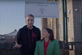 LadBaby's Mark and Roxanne Wright surprised the pupils of Bents Green School by inviting them to record a version of their Christmas No.1 single contender Food Aid. Image by LadBaby, visit https://www.youtube.com/watch?v=AFDWGBEKlb4