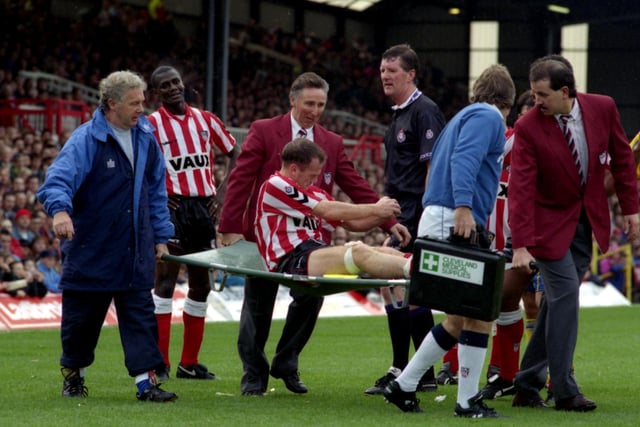 John Kay is stretchered off the pitch during Sunderland's game with Birmingham City.