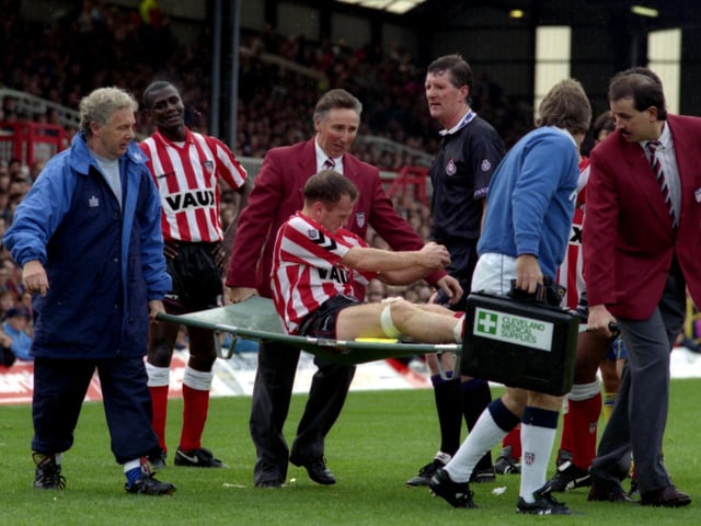 John Kay is stretchered off the pitch during Sunderland's game with Birmingham City.