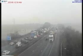 Traffic on the M18 Northbound past J1 at around 8.13am on February 14 following a crash. Image by Highways England.