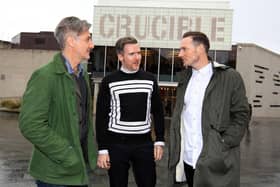 Everybody's Talking About Jamie 9th Feb to 25th Feb 2017 at the Crucible Theatre in Sheffield. Pictured are director Jonathan Butterell, and co wrtiters Tom Macrae and Dan Gillespie Sells, singer-songwriter of The Feeling. Picture: Chris Etchells