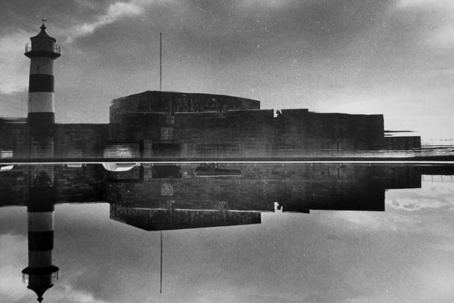 Southsea Castle's reflection in February 1974