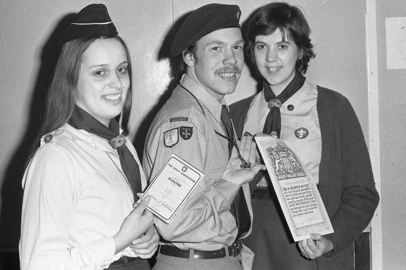 The Christ Church Cub and Scout Awards in March 1980. Pictured are Charlotte Sommer, left, Anthony Black and Susan Masheder. Does this bring back happy memories?