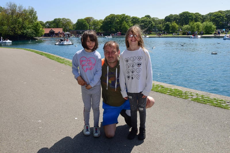 Enjoying the bank Holiday weather in Marine Park, South Shields, on Monday Paul Price with daughter Mille and Holly Mitchell (9)