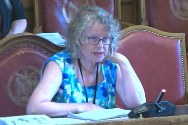 Fulwood ward councillor Sue Alston speaking against a proposal to build four homes on land at Brooklands Avenue that was rejected by Sheffield City Council's planning committee. Picture: Sheffield City Council webcast