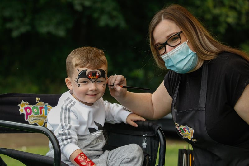 Pauline, of Party Face Painting, with three-year-old Kai, from Bonnybridge, at Bonnybridge Gala Family Fun Day. Picture: Scott Louden.