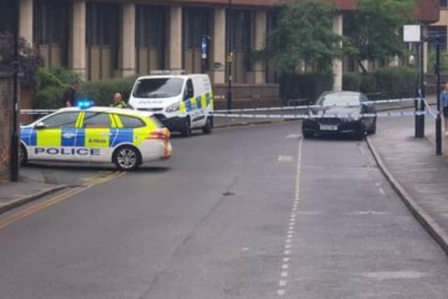The scene near to the Moorfoot building in Sheffield city centre this afternoon. Picture: Ajen James