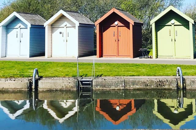 The multi-coloured huts at the marina at The Kelpies  (Pic: Helen McKinven)