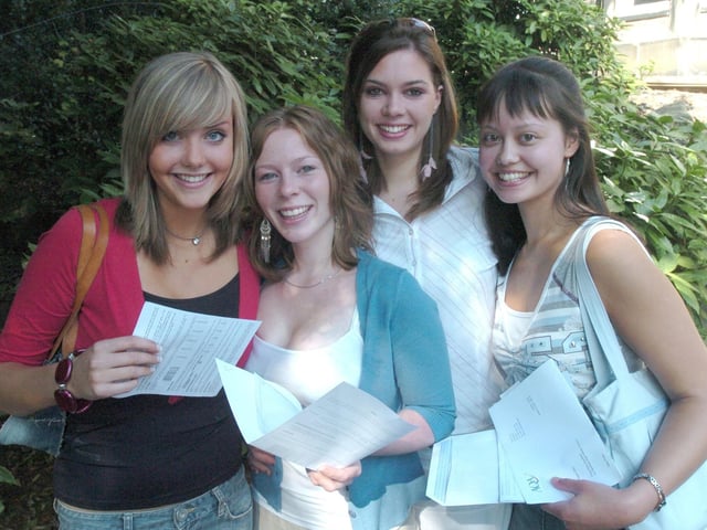 Pictured at Sheffield High Scool, where pupils received their A level results in 2005, are Sophie Bolsover, Caroline Newby, Katie Bambury and Fiona Bradbury.