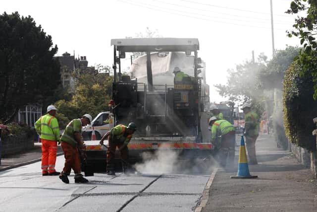 Amey workers resurfacing the roads in Sheffield.