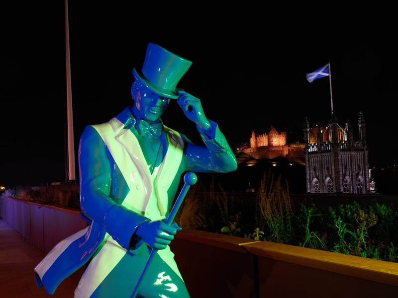 The famous 'Striding Man' associated with Johnnie Walker is represented on the rooftop terrace.