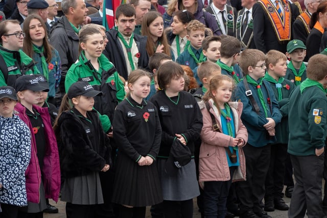 Young people pay their respects at the Remembrance Sunday service in Carrickfergus.
