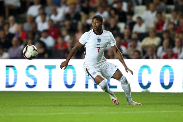 Rhian Brewster of England during the UEFA Under 21 Qualifier between England U21 and Kosovo U21 at Stadium mk on September 7, 2021 in Milton Keynes, England. (Photo by Marc Atkins/Getty Images)