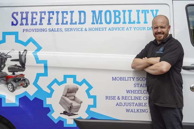 Jamie Cooper who runs Sheffield Mobility in Hillsborough has vowed to help John Burkhill towards his £1 million fundraising goal. Picture Scott Merrylees