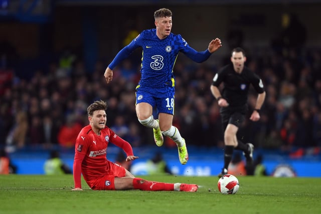 Ross Barkley is tackled by Laurence Maguire.