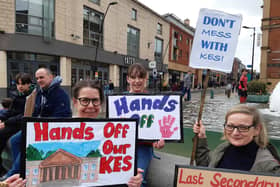 Protesters at a rally at Sheffield City Hall against plans to turn King Edward VII School into an academy.