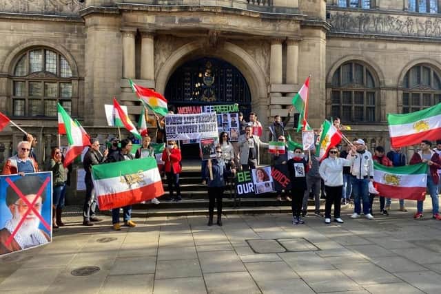Hundreds gathered outside Sheffield Town Hall for the Freedom Rally for Iran, which is also taking place in major cities across the world.