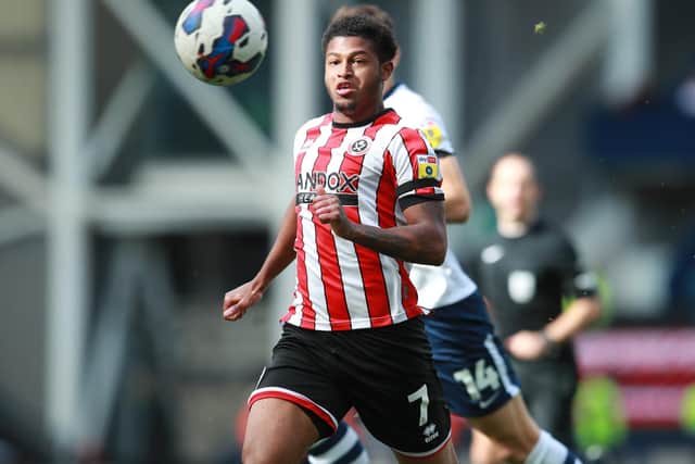 Rhian Brewster in action for Sheffield united at Preston North End: Simon Bellis / Sportimage