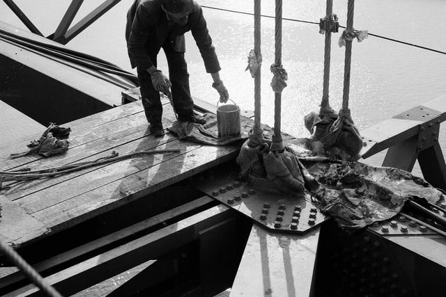 A head for heights was essential for those painting the Forth Road Bridge in 1963.