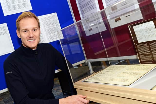 Dan Walker, pictured taking a closer look at the Sheffield Rules exhibit. Picture: Marie Caley NSST-25-10-18-FootballTreasures-7