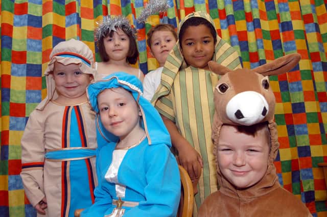 Some of the cast members of St Peters Church of England School's Nativity Play. 
Pictured back, from left, are Joseph (Josh Turner), Star (Hannah Carr), Gabriel (Oliver Bloodworth) and Shepherd (Jacob Asuman).
At the front are Mary (Leah Adam) and Donkey (Troon Dennington)