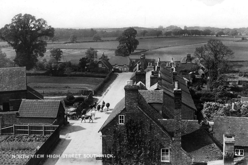 Taken from high up on Southwick church.
A view from perhaps, the 1930s looking north along Southwick High Street from the top of the bell tower of Southwick Church. 
Picture: Costen.co.uk