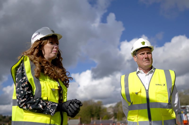 Sir Keir Starmer and Deputy Leader Angela Rayner during a visit to a site development on the banks of the River Wear in Durham.