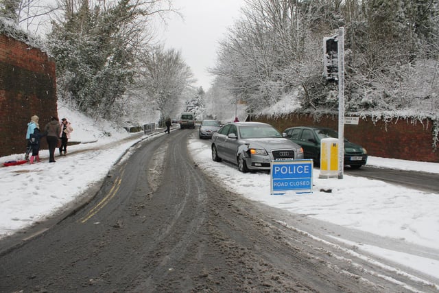Southwick Hill Road, near Queen Alexandra Hospital, gets a winter makeover.