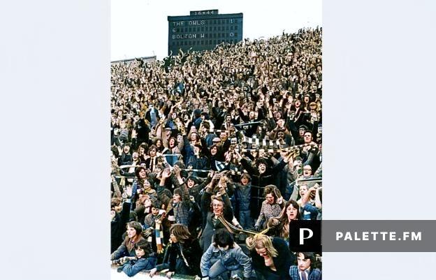 Delighted Owls football supporters in 1974, with their team leading 1-0 at home to Bolton, on the Kop before it had a roof