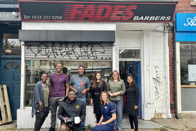 They’re not just helping you take a bit off your fringe. When you get your hair done at two well known Sheffield business, they’ll also help you take a bit off your blood pressure. PIctured are NHS workers and Fades barbers staff