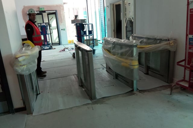Students will use cards to get through these electronic barriers on entry to the Doncaster UTC