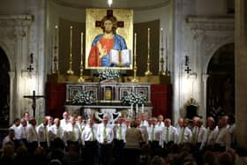 Dore Male Voice Choir performing at the Church of San Giuseppe in Taormina on their last tour of Italy in 2019