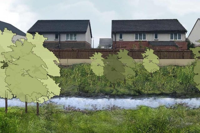 The proposed view from the core path adjacent to Chapel Burn, Carronshore