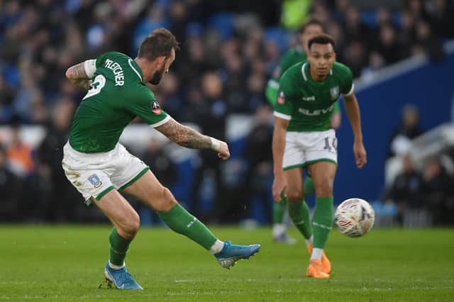 BRIGHTON, ENGLAND - JANUARY 04: Steven Fletcher of Sheffield Wednesday shoots during the FA Cup Third Round match between Brighton and Hove Albion and Sheffield Wednesday at Amex Stadium on January 04, 2020 in Brighton, England. (Photo by Mike Hewitt/Getty Images)