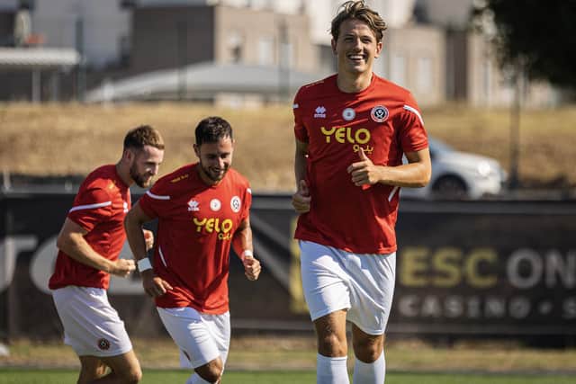 Sheffield United midfielder Sander Berge trains with his team mates in Portugal earlier this month