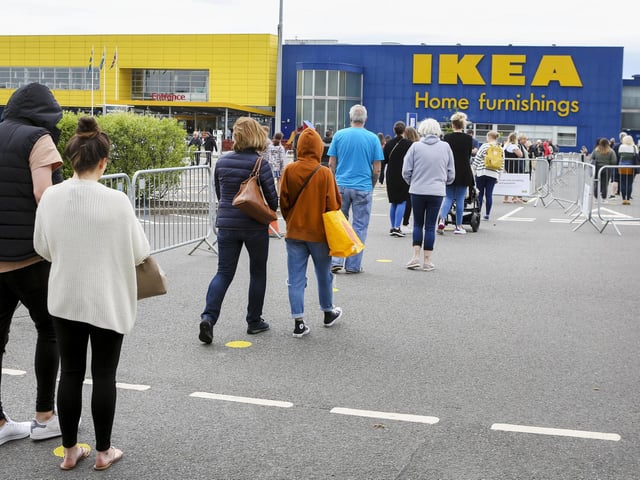 Hundreds of shoppers queued from 6.30am as IKEA stores reopened in Scotland for the first time in three months.