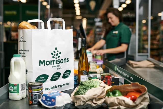 New sturdy paper bags that supermarket Morrisons is planning to offer at checkouts, as it looks to ditch all its plastic "bags for life". - PA