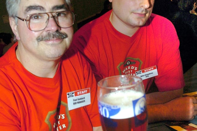Paul Goddard and Mike Humphrey  at the Steel City Beer Festival at St Phillips Social Club, Sheffield September 2004