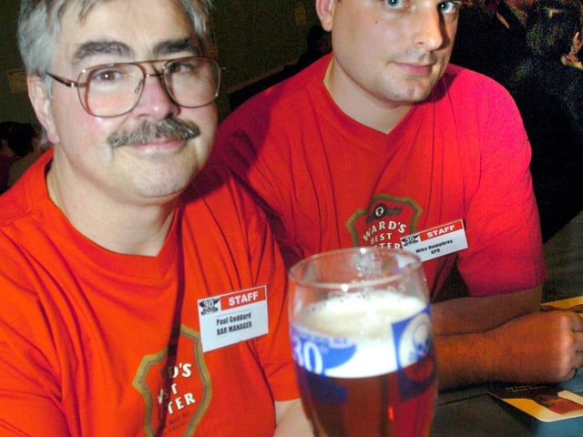 Paul Goddard and Mike Humphrey at the Steel City Beer Festival at St Phillips Social Club, Sheffield September 2004