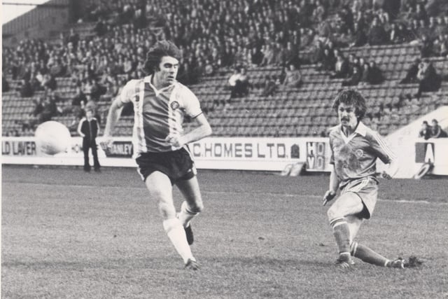 Action from the derby between United and Chesterfield in December 1980.