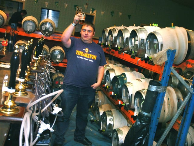 Robert Carroll checking the beer at the 2005 Sheffield Steel City Beer Festival at the St Philips Social Club.