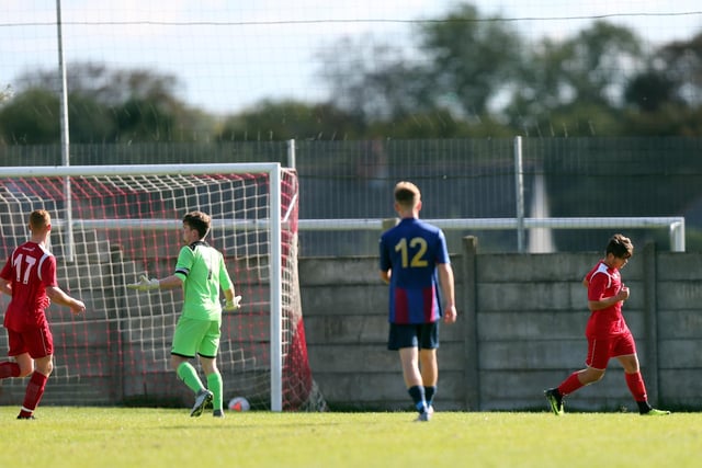 Martin Buckland has just scored for Horndean against US Portsmouth. Picture: Chris Moorhouse
