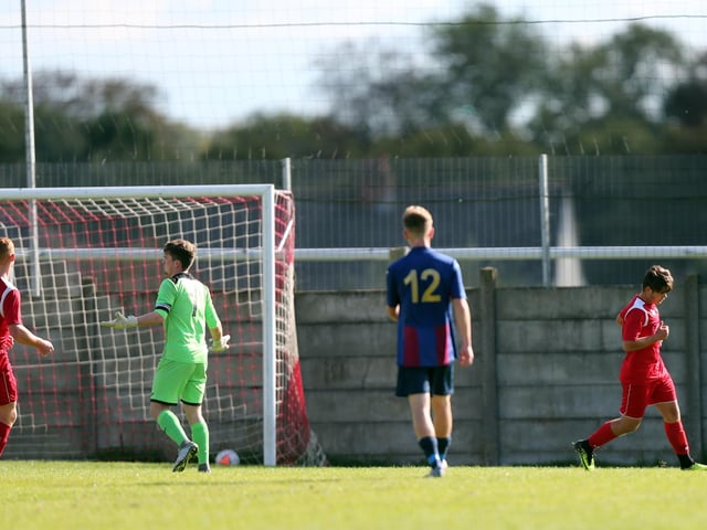 Martin Buckland has just scored for Horndean against US Portsmouth. Picture: Chris Moorhouse