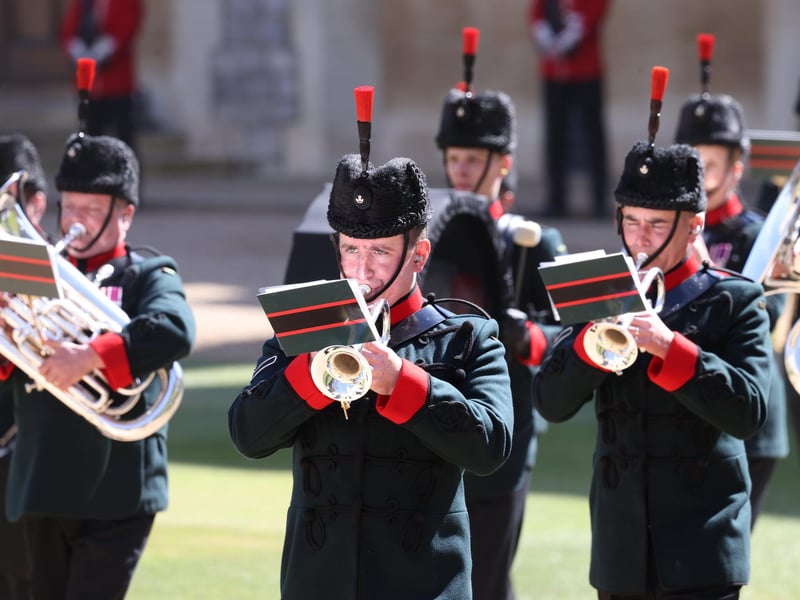 The Rifles Band playing in the Quadrangle ahead of the funeral which started following a national minute silence at 3pm.