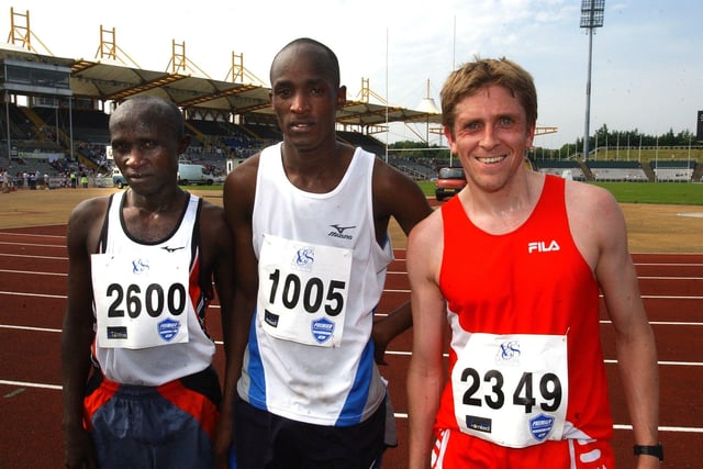The 2003 half marathon winners, left to right, 1st William Musyoki, 2nd Benson Malteka and 3rd James Covacs.