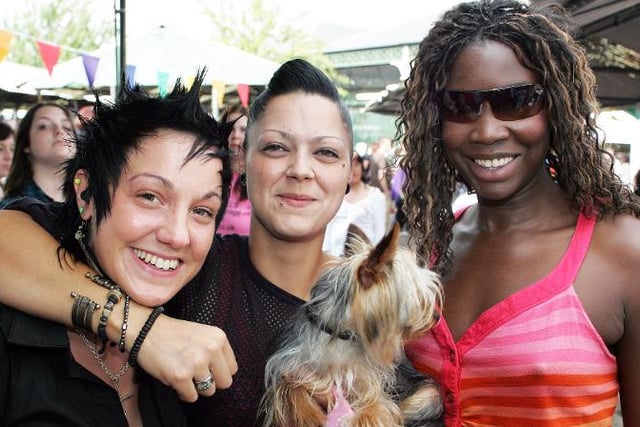 A group of friends having fun at the 2009 pride event.