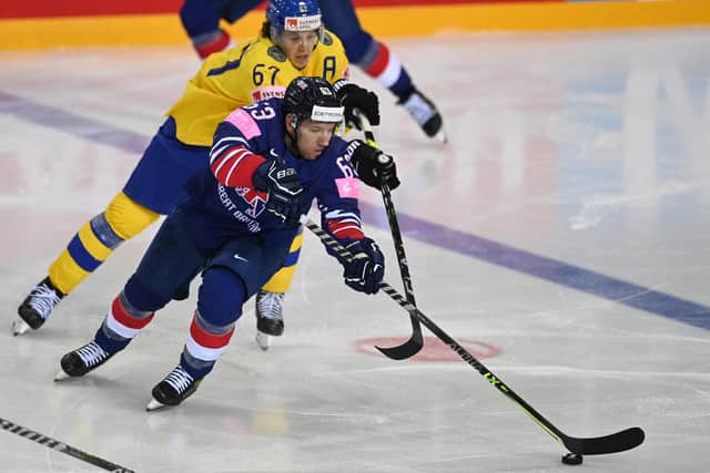 Great Britain forward Brendan Connolly in action against Sweden earlier this year (photo by Gints IVUSKANS/AFP).